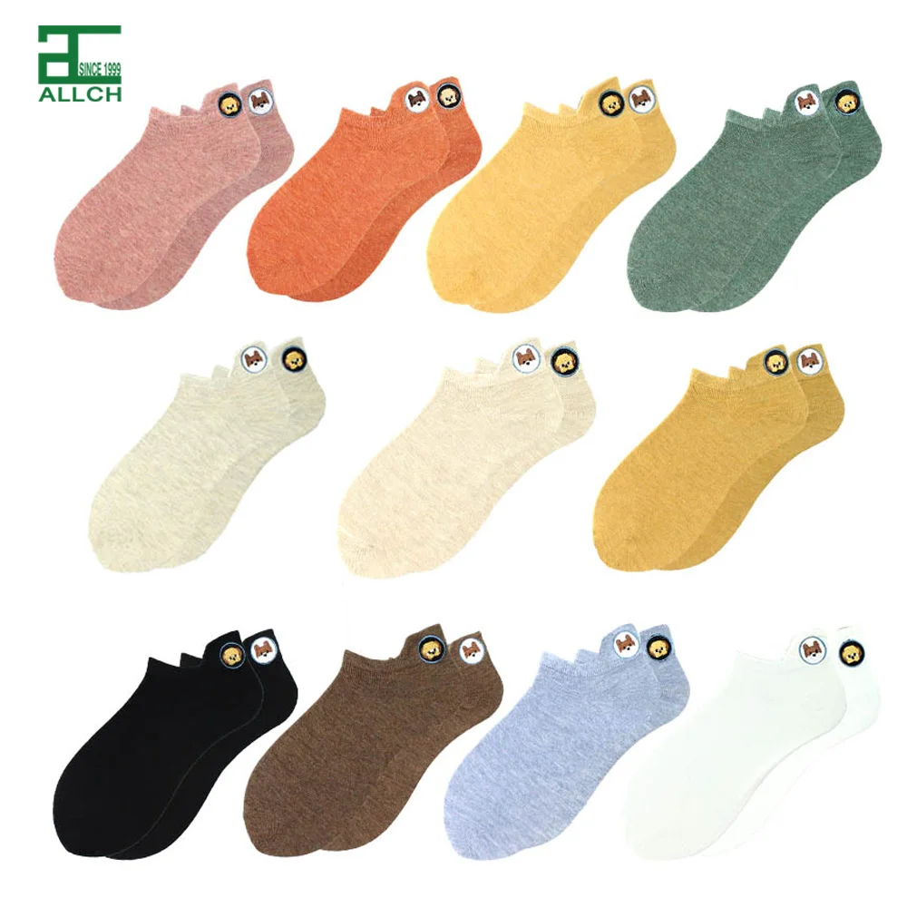 

ALLCH Wholesale Cheap Women Low Cut Girls Ladies Solid Ankle Funny Short Socks Animal Cotton 100% Sneaker Socks with Embroidery, Picture shown