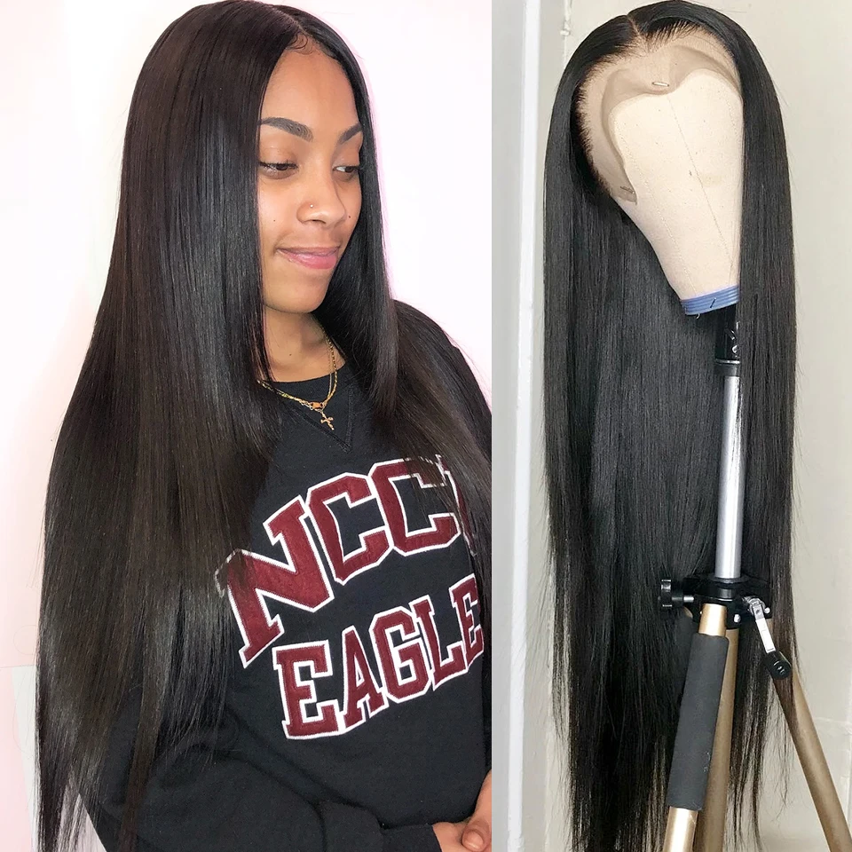 

Brazilian Straight Glueless raw virgin cuticle aligned lace front wigs for black women lace front human hair wig, Natural color lace wig