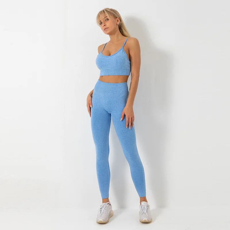 

Seamless Yoga Set Fitness Clothing Sportswear High Waist Women Gym Leggings Tights Padded Push-up Sports Bra 2 Pcs Sports Suits