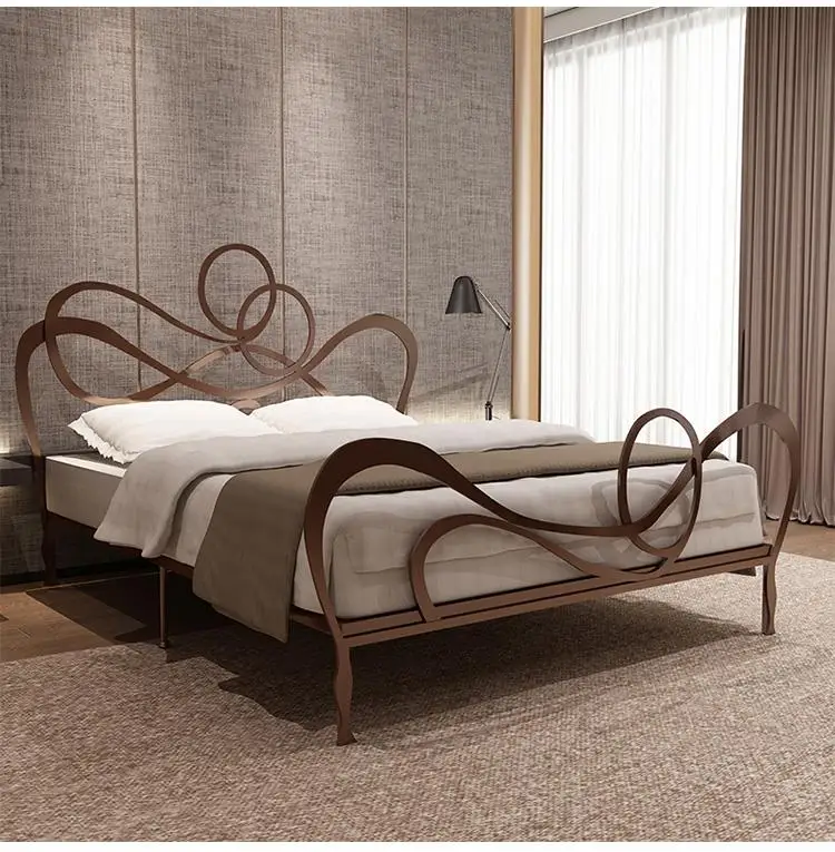 Modern bedroom furniture gold iron frame soft bed