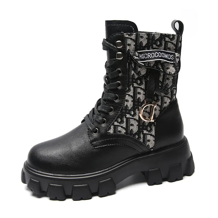 

Wholesale New Designer Black Genuine Leather botas mujer Ankle Marten Fashion Boots with pocket For Women