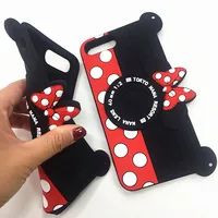 

Finger ring kickstand necklace 3D silicon Cartoon Camera phone Case for Minnie Mouse iPhone cover