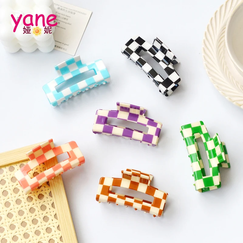 

6 pcak Tortoise Shell Design Hair Claws Acetate Checkerboard Hair Claw