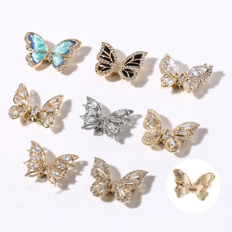 

3D Butterfly Nail Art Decorations Luxury Crystal Nail Jewelry Gold/Silver Zircon Moving Flying Butterfly Nail Ornament