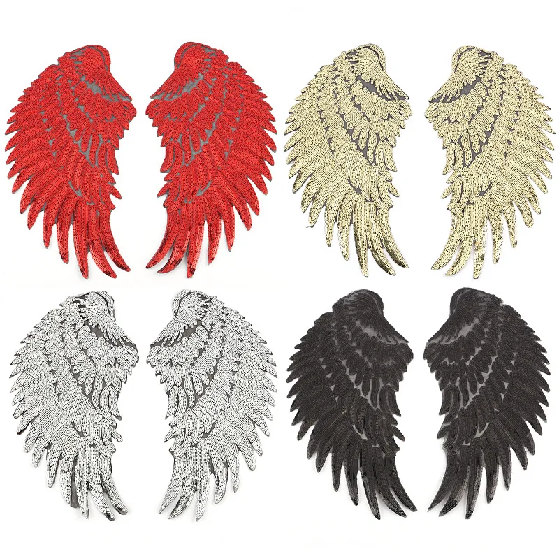 

A pair of gold sequins feather back rubber wing piece high grade clothing luggage accessories badge embroidered cloth patch