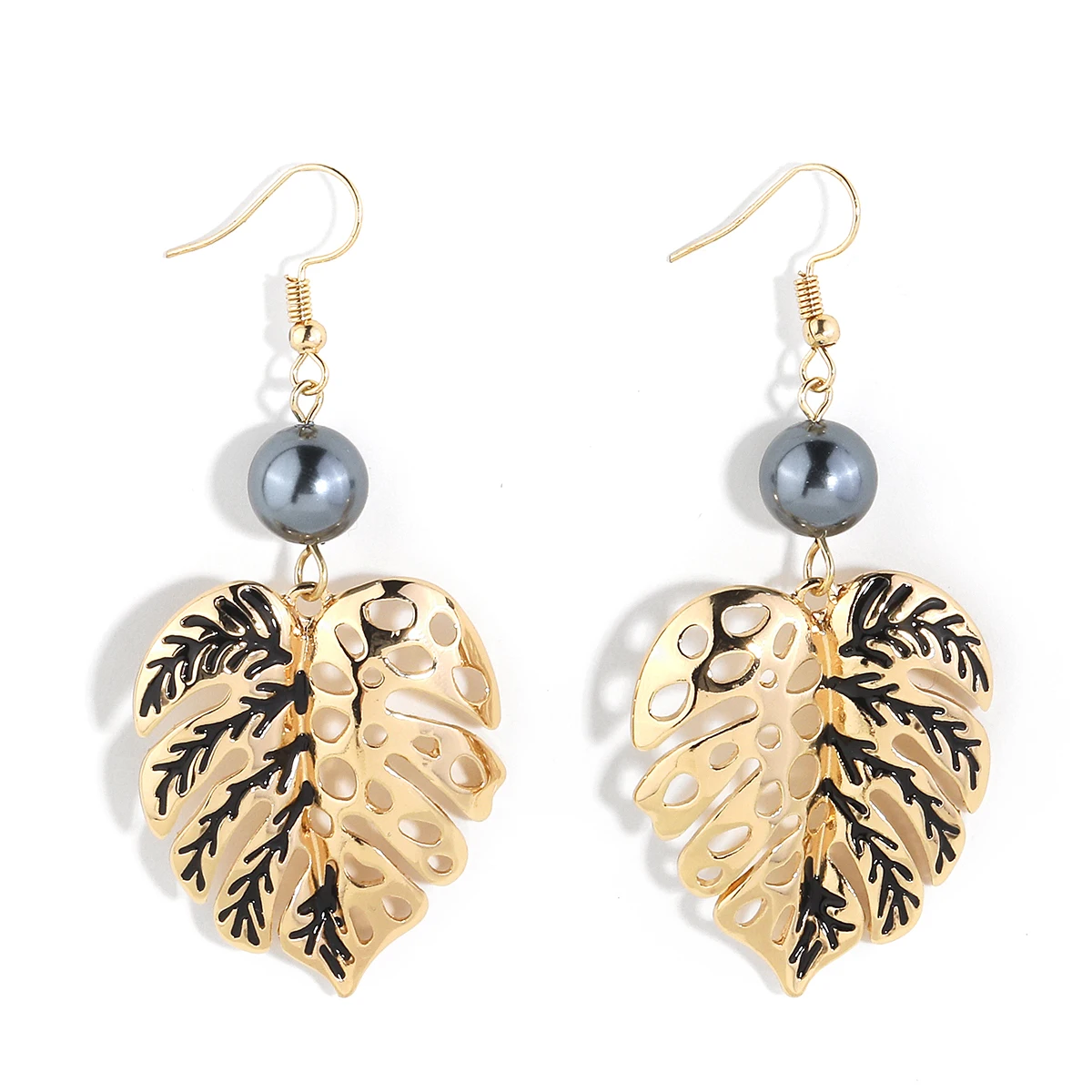 

Hawaiian Hot Selling Monstera Leaf Jewelry Sets Pearl Earrings 18K Gold Plating Leaf Earrings Wholesale and Stock