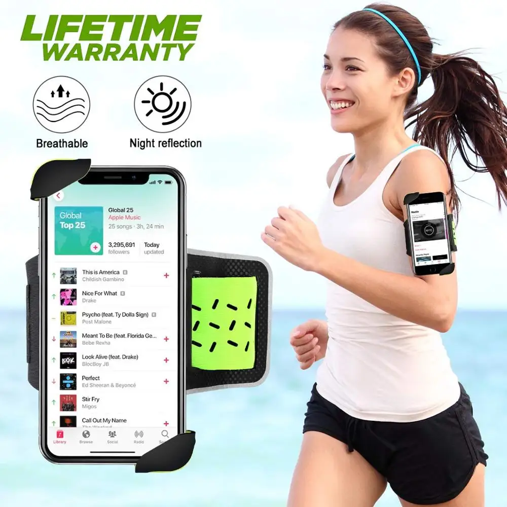 

100% Lycra Running Sports Armband for iPhone X, Xs Max, Gym Workouts and Exercise Running Arm Phone Holder Fits for Galaxy S, Gray, green, rose red, black