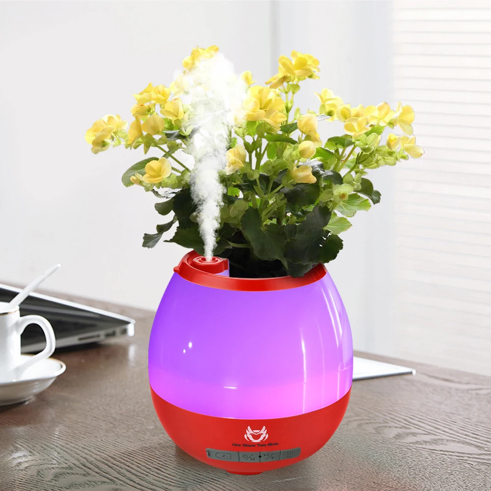 

Personal Home Used Wireless Music Speaker Flowerpot Rechargeable Glow Humidifier Led Night Light Flowerpot