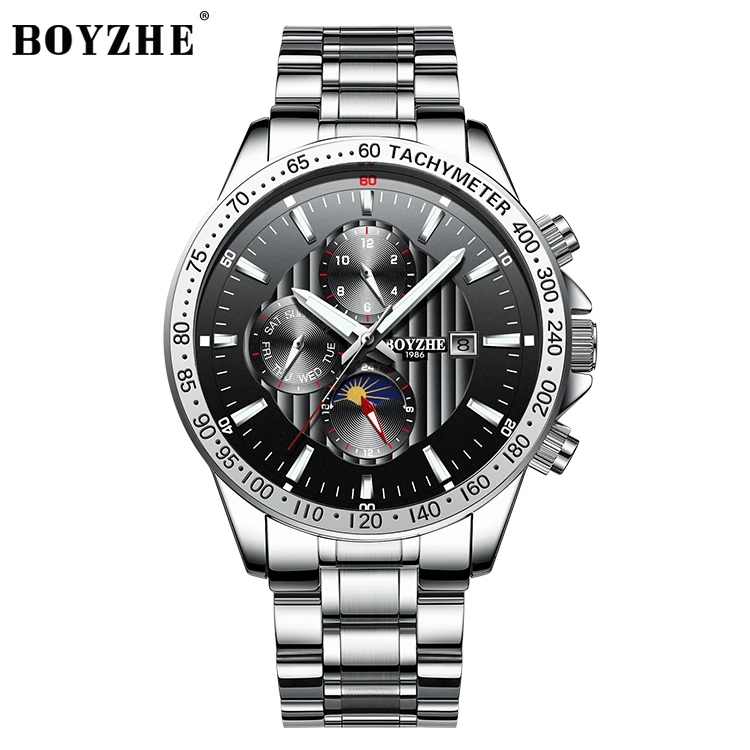 

BOYZHE Fashion Stainless Steel Skeleton Mechanical Watch For automatic self winder Sport Man Wrist Watch