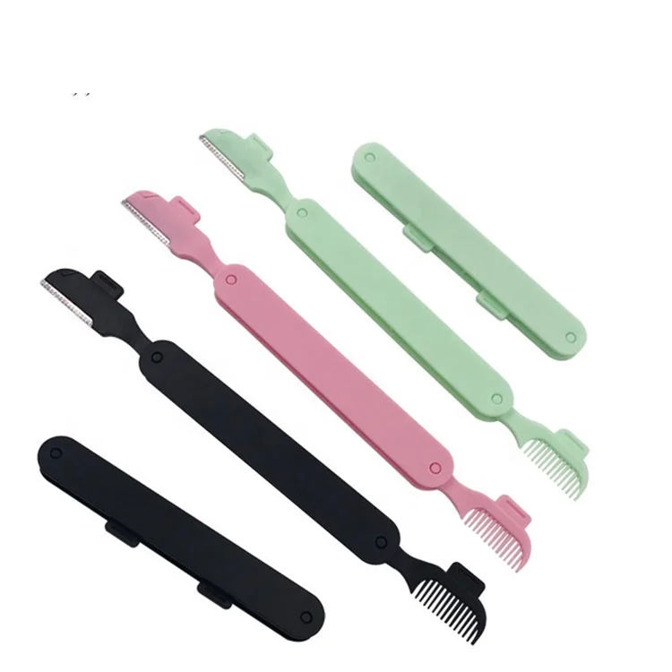 

Professional New Creative Eyebrow Razor with Brush Foldable Mini Trimming Kit, Pink, mint, black