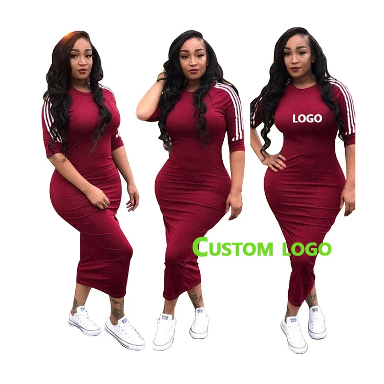 

2021 Fall Fashion Wholesale Hot Sale Simple Sports Style Dress Long Lady Elegant Sexy Clothes White Striped Dress