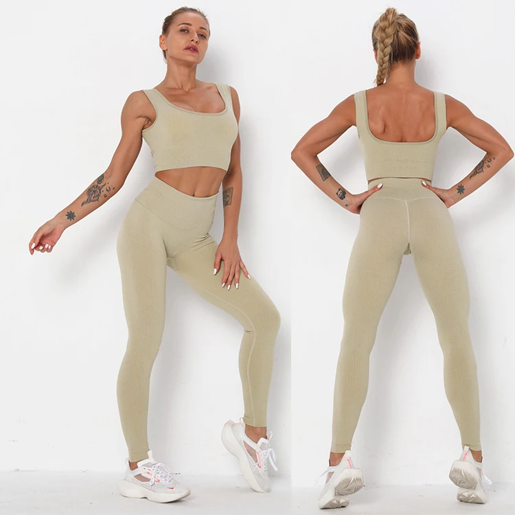 2022 Fitness Seamless Yoga Set  Solid Crop Top+Long Pant Athleisure Women Suit Gym Sports Bra+Legging Two Piece Set Sportswear
