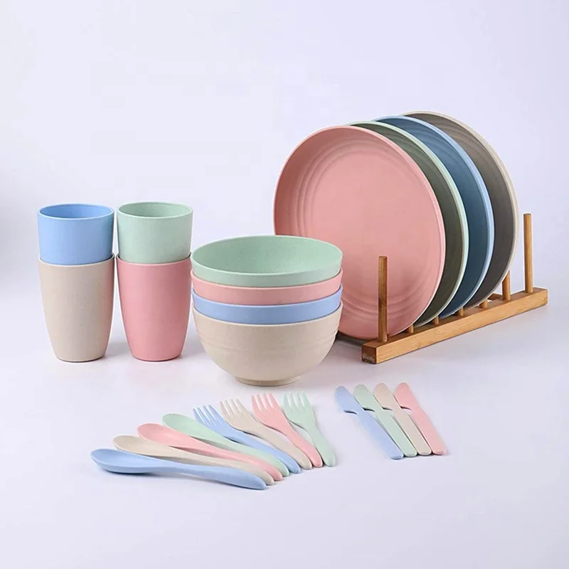 

Eco-friendly Biodegradable Straw Household Dish Plate Dinner Plate Dinner Bowl Set Tableware Set plates sets dinnerware, Pink/green/beige/blue