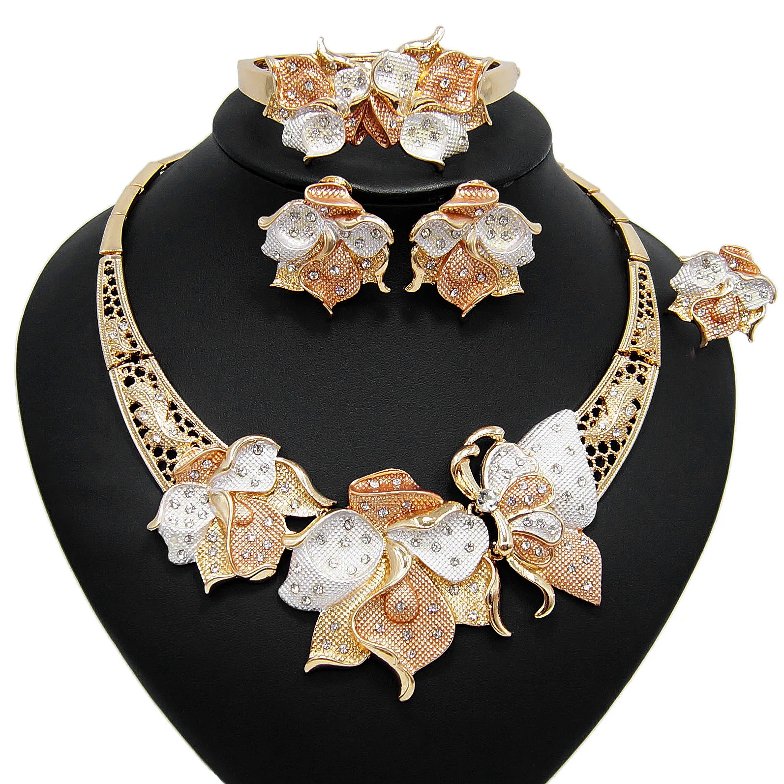 

Tiktok New Design Flower Shape American Women Wedding Jewelery Set 18K Gold Plated Necklace Cheap Female Bridal Jewelry Sets