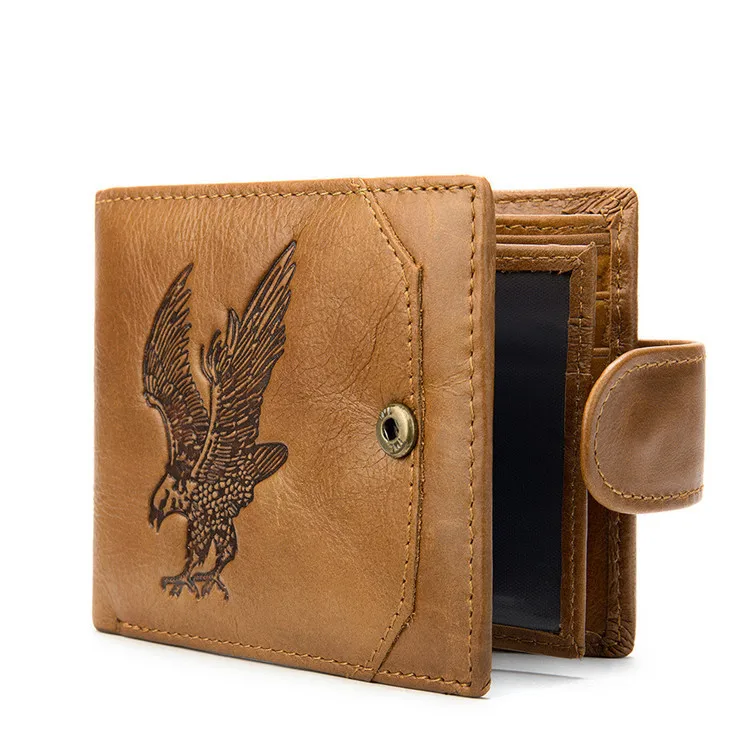 

Stylish Leather Men Short Purse Simple Casual Men's Cow Leather Wallet Small Short Wallet With Embossed Eagle