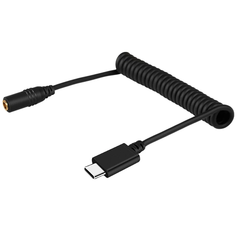 

PULUZ 3.5mm TRRS Female to Type-C / USB-C Male Live Microphone Audio Adapter Spring Coiled Cable Dropshipping