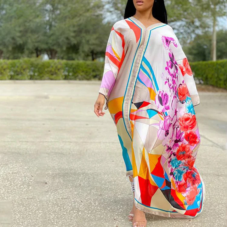 

Causal Long Sleeve Colorful Print Long Sleeve Womens Maxi Dress Long Summer Dresses -PT, White