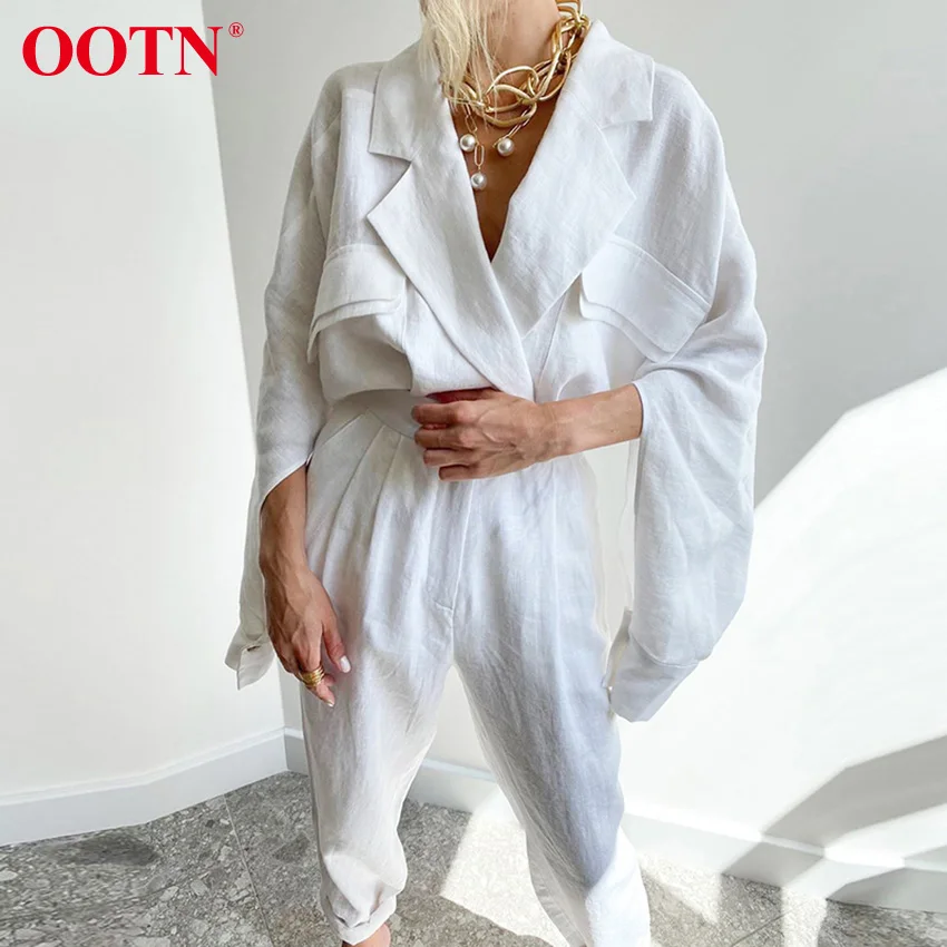 

OOTN Women Clothing Jackets Oversize Blazers Female Chic Batwing Sleeve Hole Autumn Coats Fashion Breasted Jacket Two Piece Set