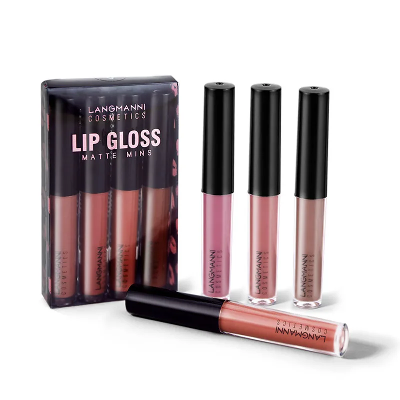 

LANGMANNI 4 Colors Matte Waterproof Lip Stick Long Lasting Lip Gloss, 2 sets of colors