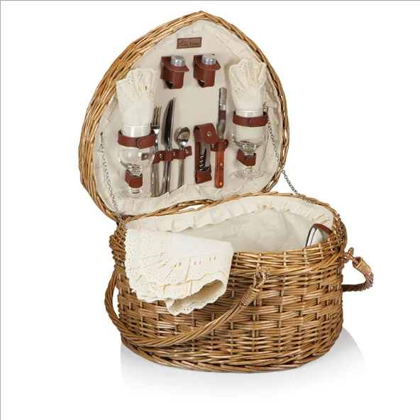 

Heart-shaped willow picnic basket corner fruit empty wicker basket vintage hand-held gift garden picnic storage basket, As the pic