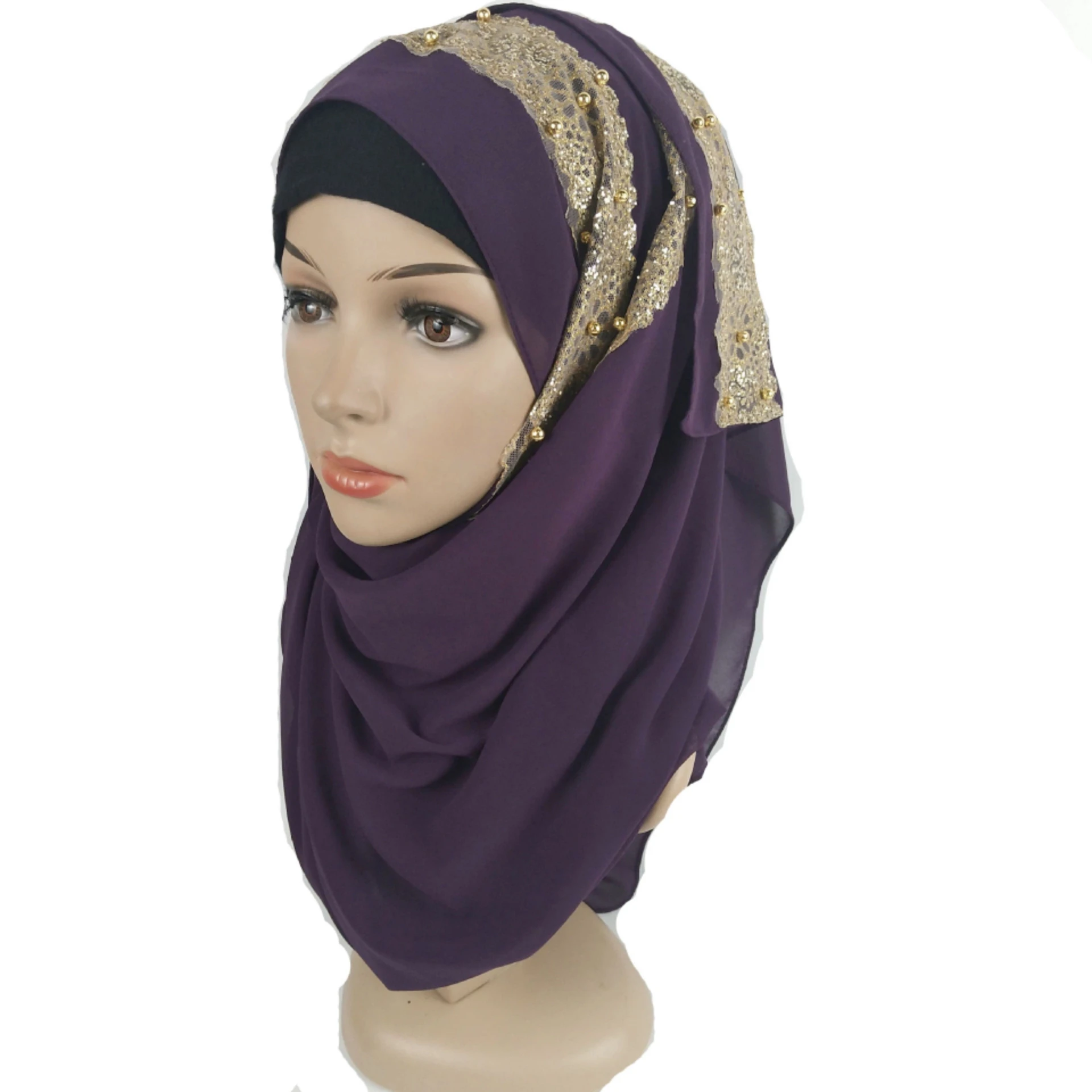 

wholesale women muslim silk feel chiffon solid color hijab dupatta india crinkle scarf