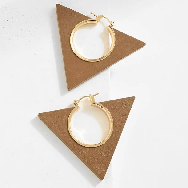 

Triangle wood hoop earrings 3 color simple women earrings handmade fashion cheap jewelry high quality earrings wholesale, Brown/coffee/white