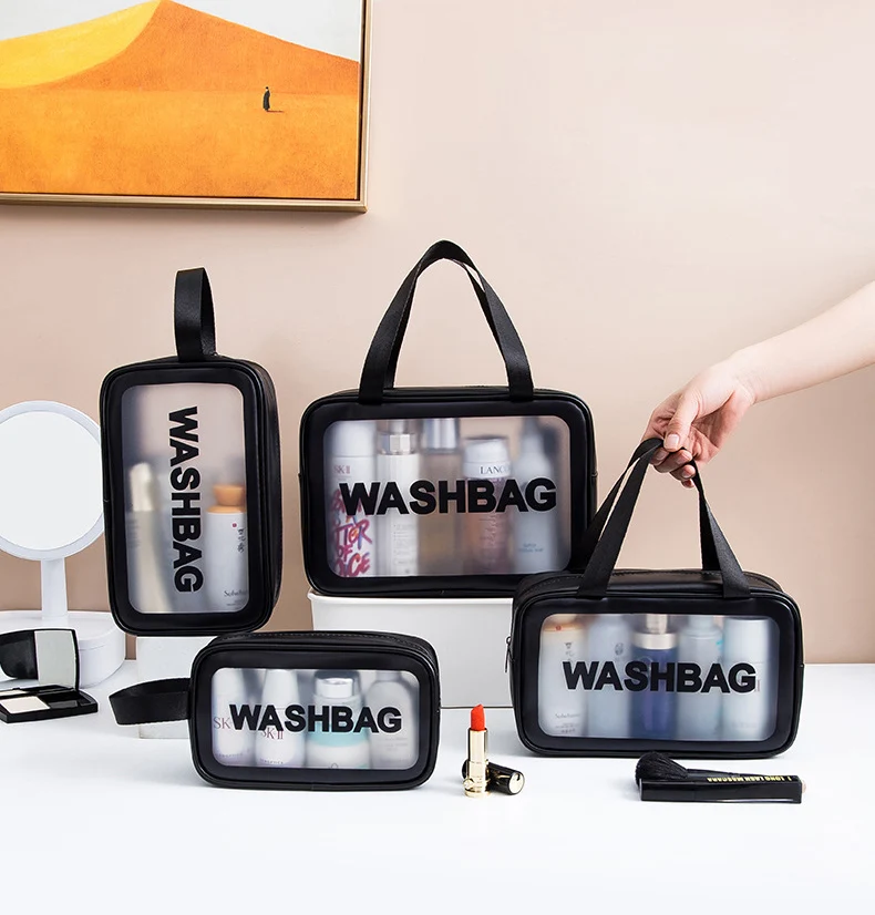 

Custom clear women pouch handbags washing toilet bag beauty makeup bags travel vacation semi-transparent PVC cosmetic bags set