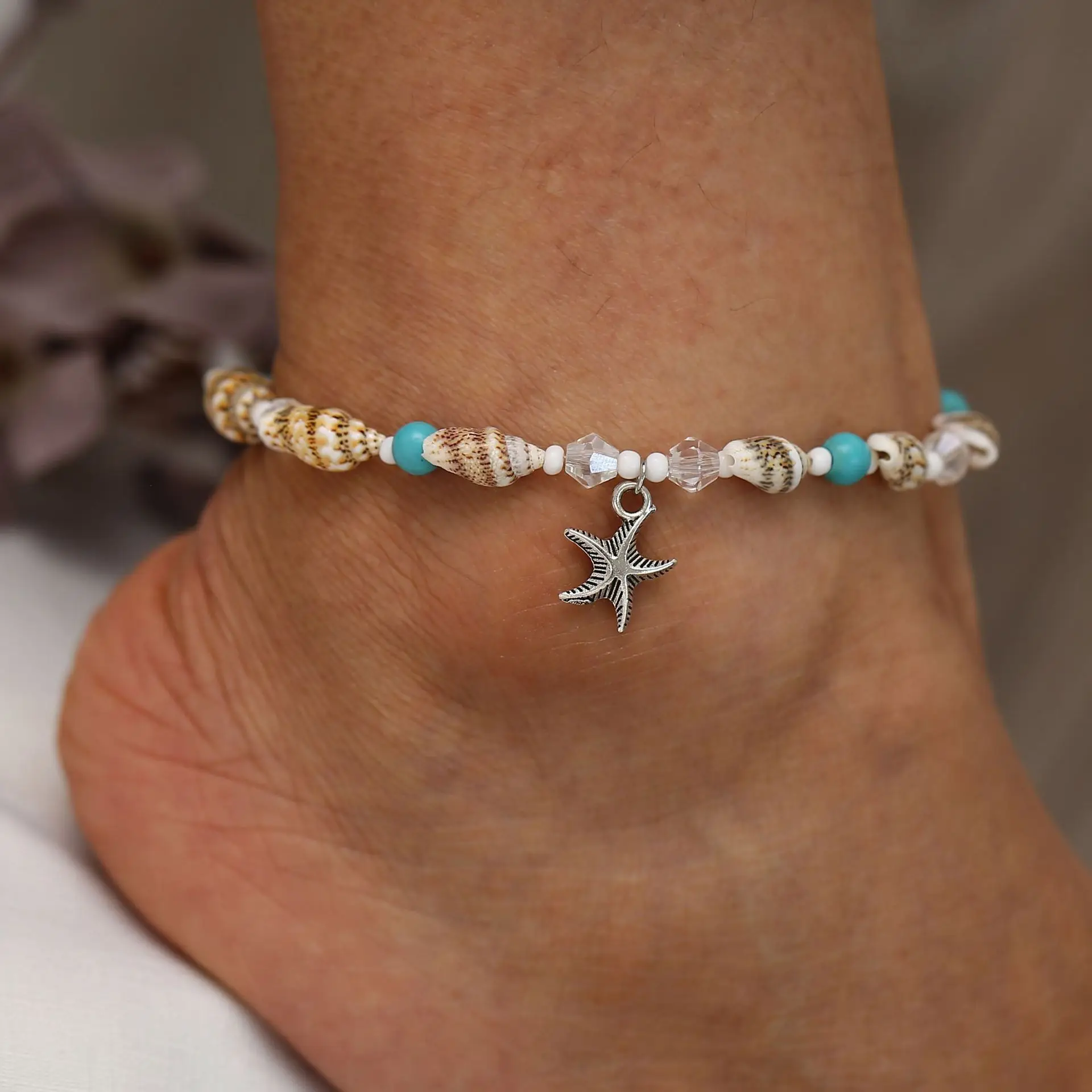 

Fashion Shell Beads Starfish Dangle Anklets for Women Beach Anklet Leg Bracelet Handmade Bohemian Foot Chain Boho Jewelry, Silver