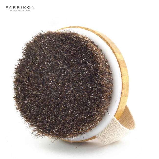 

High Quality Natural Materials Round Shaped Body Scrubber with Soft Stiff Bristles Dry Brush for Whole Body Dry Body Brushes