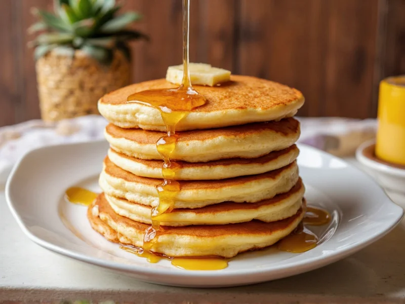 Stack of pancakes with maple syrup dripping