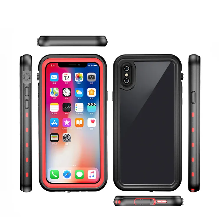 

Custom logo IP68 underwater swimming waterproof hard frame heavy duty shockproof mobile cover phone cases for iPhone X, 8 colors to choose