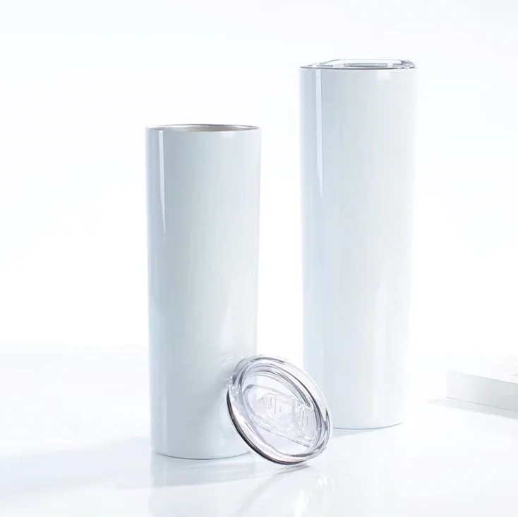 

Factory wholesale double wall vacuum insulated coffee mug 20oz 30oz stainless steel straight sublimation blanks skinny tumbler, White or silvery
