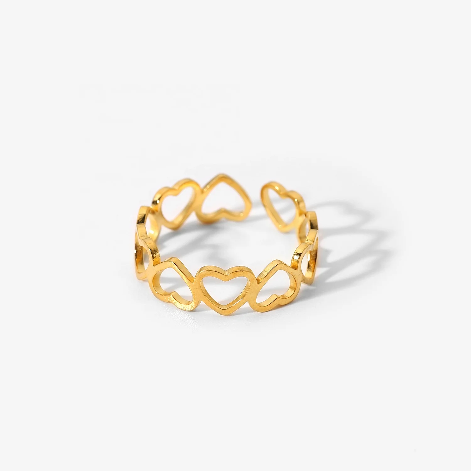 

CHENGYI Jewelry Heart Opening Ring 18k Gold Plated Stainless Steel Ring For Women