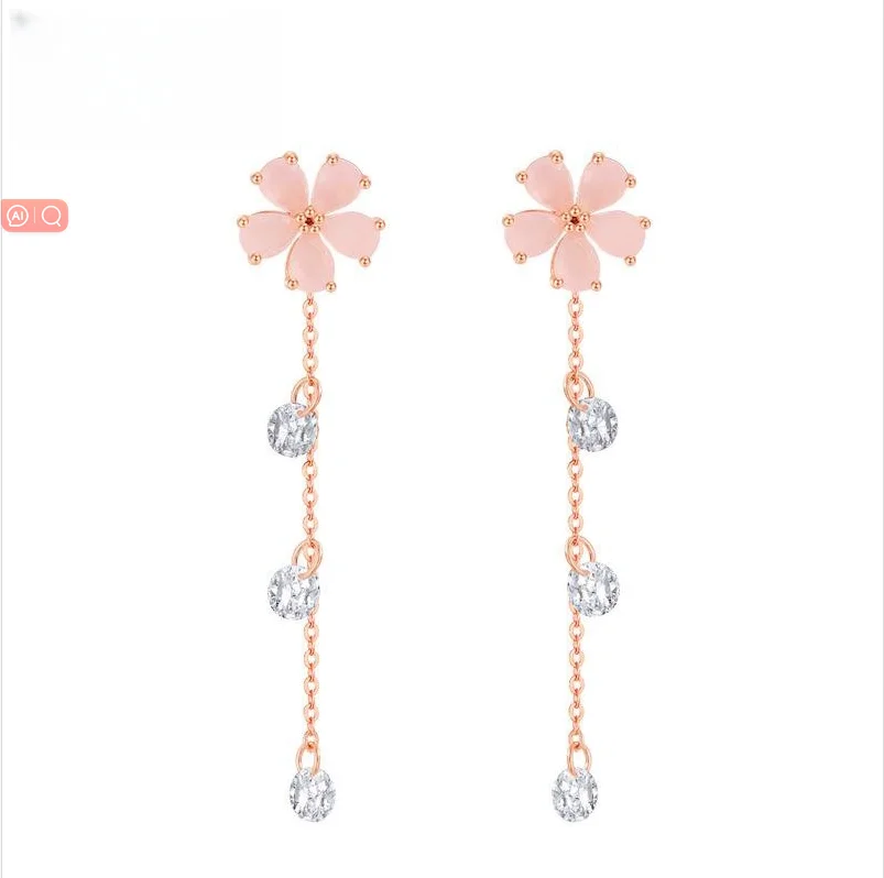 

VANA S925 sterling sliver pink color Flower stud Earrings for Women Jewelry Zircon Earrings Jewelry for Teen Girls Hoop Earings