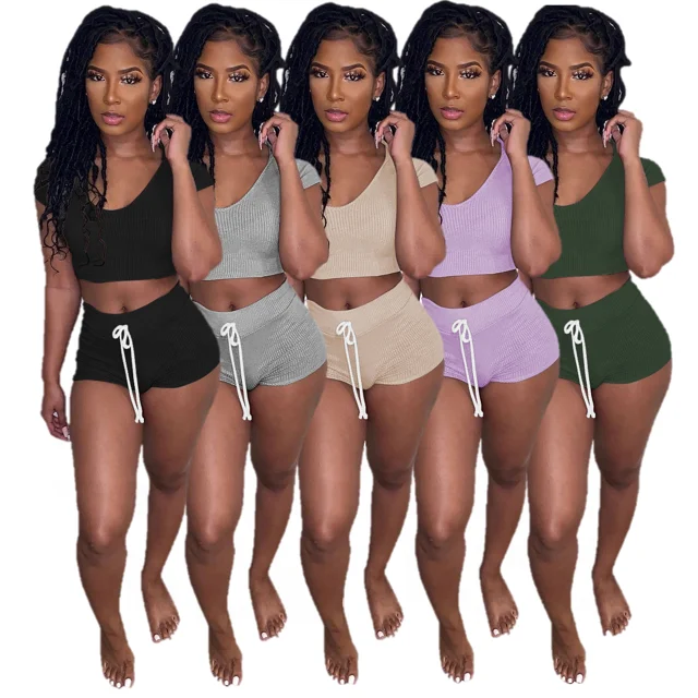 

2021 Spring And Summer Women's Casual Sportswear Two Piece Set short Sleeve Shorts Two Piece Suit Outfits Clothing For Women, Picture