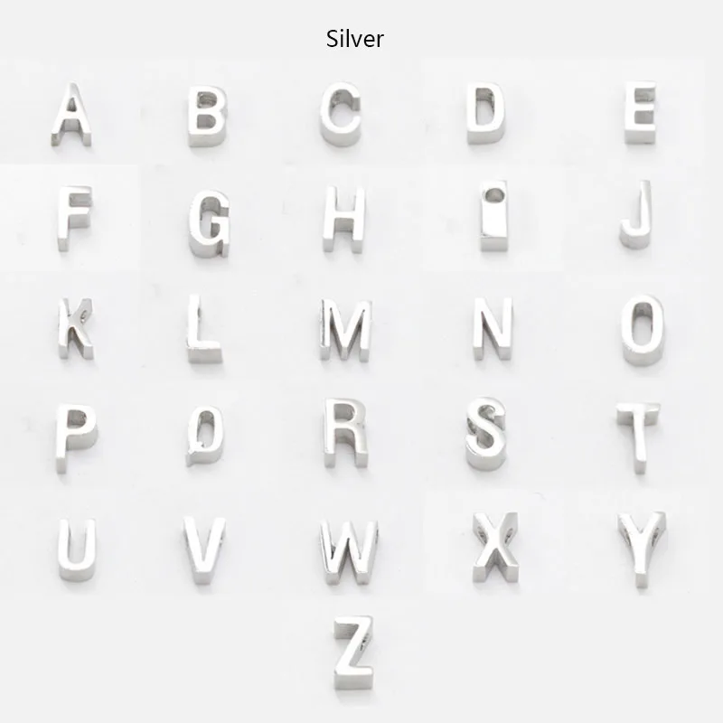 

3*8mm Silver Plated Alphabet Bead Charm A-Z Charm Beaded 26 Initial Tiny Letter Pendant for Necklace Jewelry Making