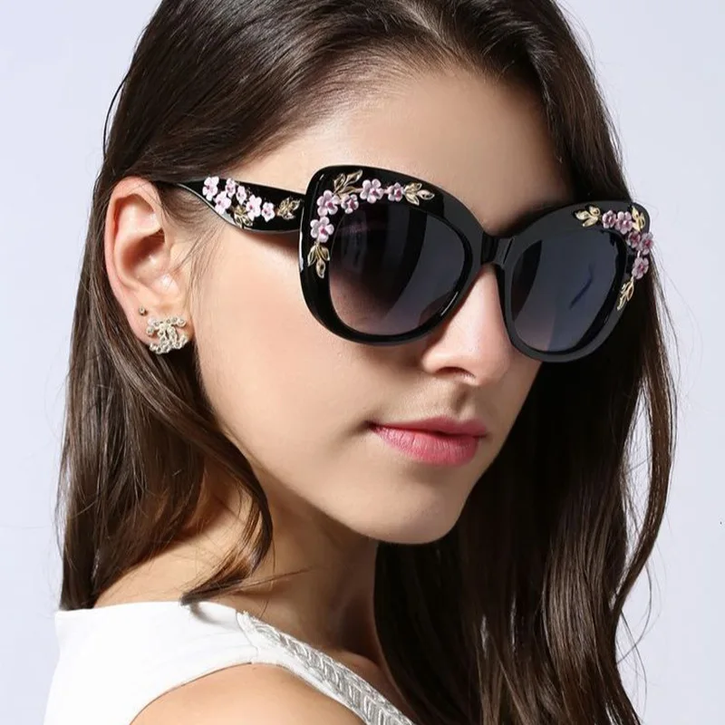 

Fashion Colorful Large Frame Sunglasses Metal Embellishment Decorative Sun Glasses Cat Eye Frame Sunglasses