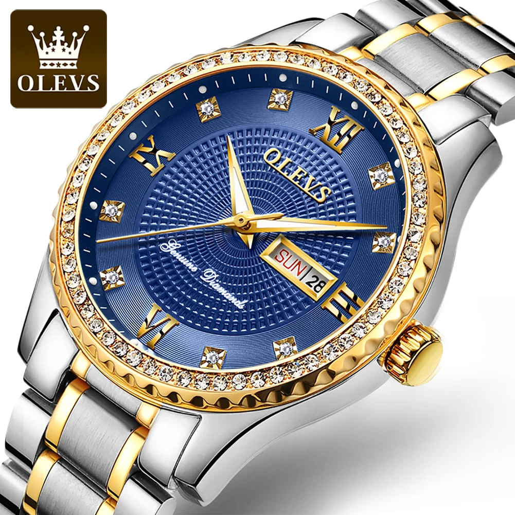 

Men Hand WristWatch Hot Sale Luxury OLEVS 6618 Men Diamond WaterProof Quartz Watch Steel Band Day/Date Analog Unique Clock