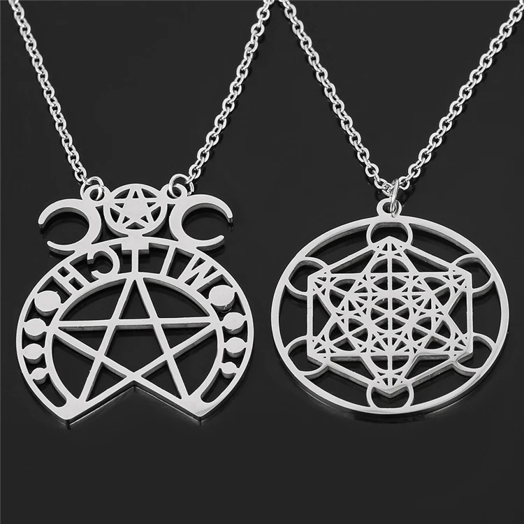 

2020 Stainless Steel Triple Moon Goddess Pendant Necklaces For Men Women Wicca Pentagram Magic Supernatural Amulet Necklace, Silver color