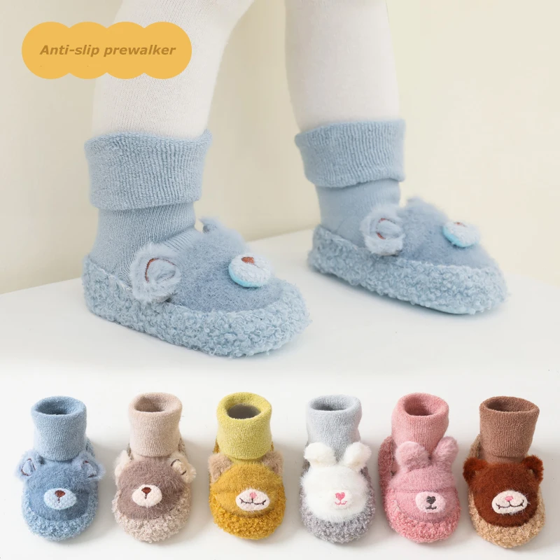 

Soft Rubber Soled Child Floor Shoe Socks High Quality 3D Cute Animal Toddler Baby Shoes Socks With Grips, 6 designs