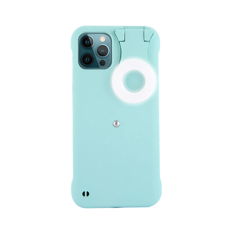 

led flip selfie light phone case with ring light protective cover For iPhone 12 / 12 pro/ 12 pro max/ 11/11 pro/11pro max, White, green