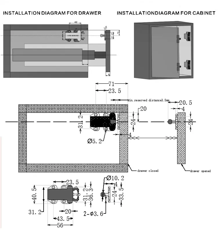 Drawer Latch Push Open System Damper Magnetic For Kitchen Plastic Cabinet Door Catch