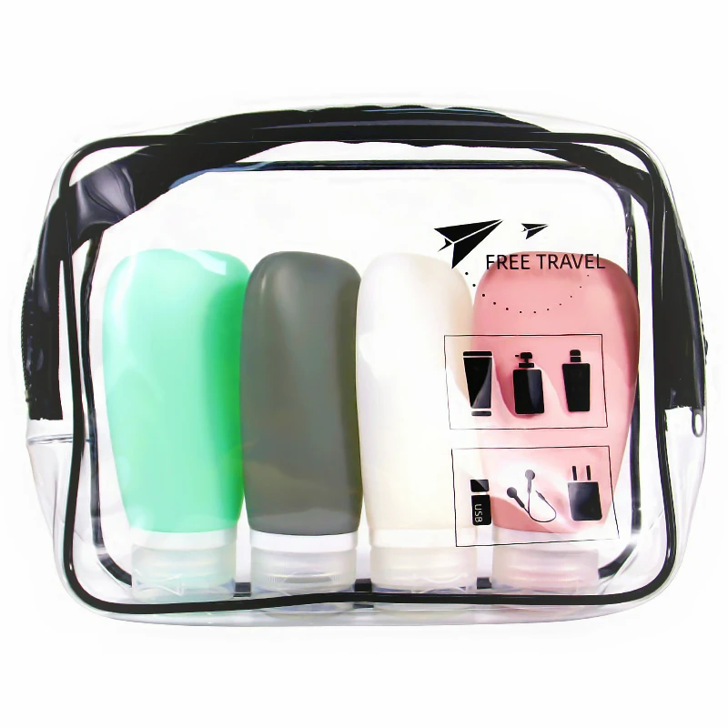 

Custom Reusable Refillable Travel Organizer Set Airline Travel Silicone Kit Airplane Toiletry 2oz Travel Bottles Kit Amenity