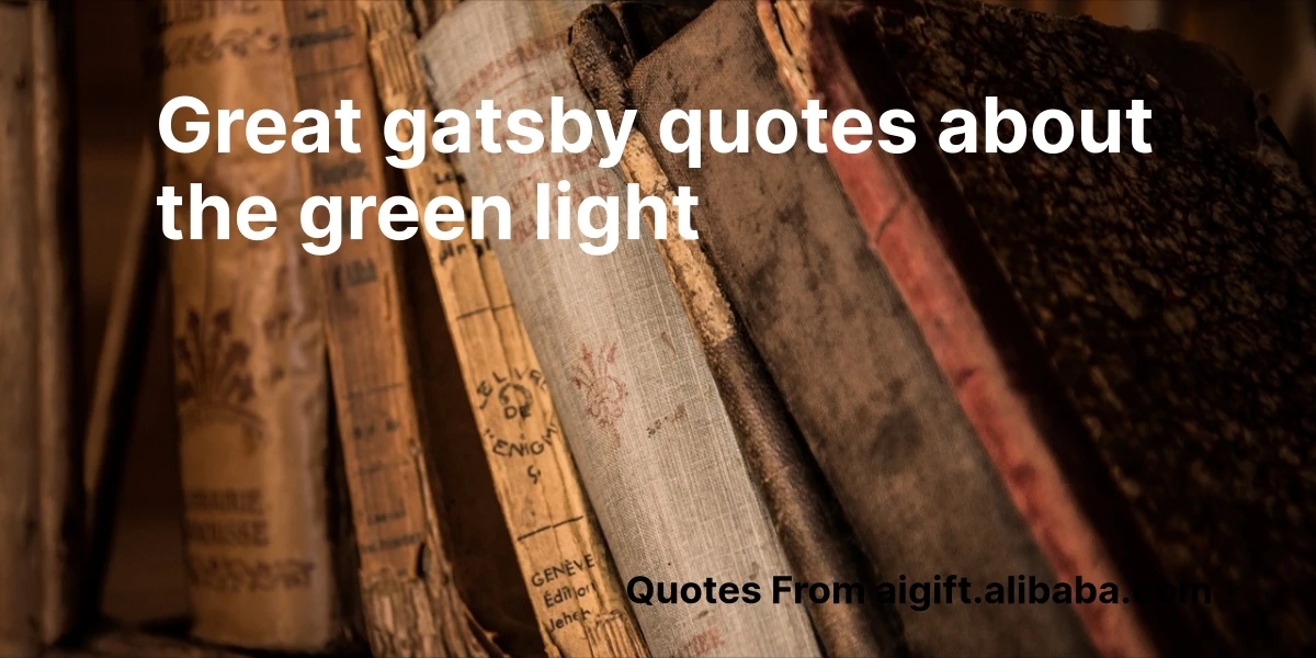 Illustrated green light glowing across water with Gatsby quote