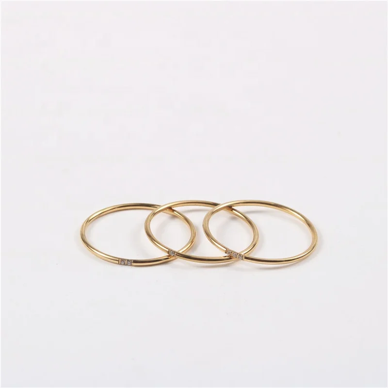 

Simple Ladies 18K Dainty Rings Gold Plated Stainless Steel Diamond Ring Jewelry Wholesale