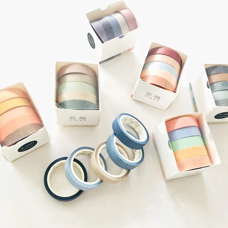 

5 rolls/pack packed with pure color tape can tear diary ledger practical function decoration and paper tape material decoration