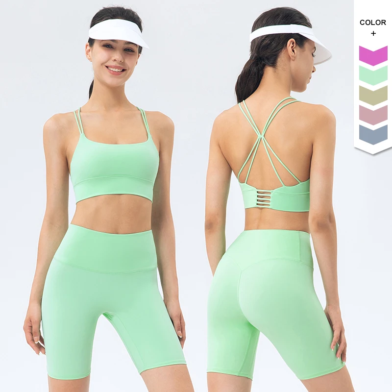 

Training Essentials Gym Wear Women Sets Comfortable Women Yoga Shorts Set Beauty Cross Back Yoga Suit