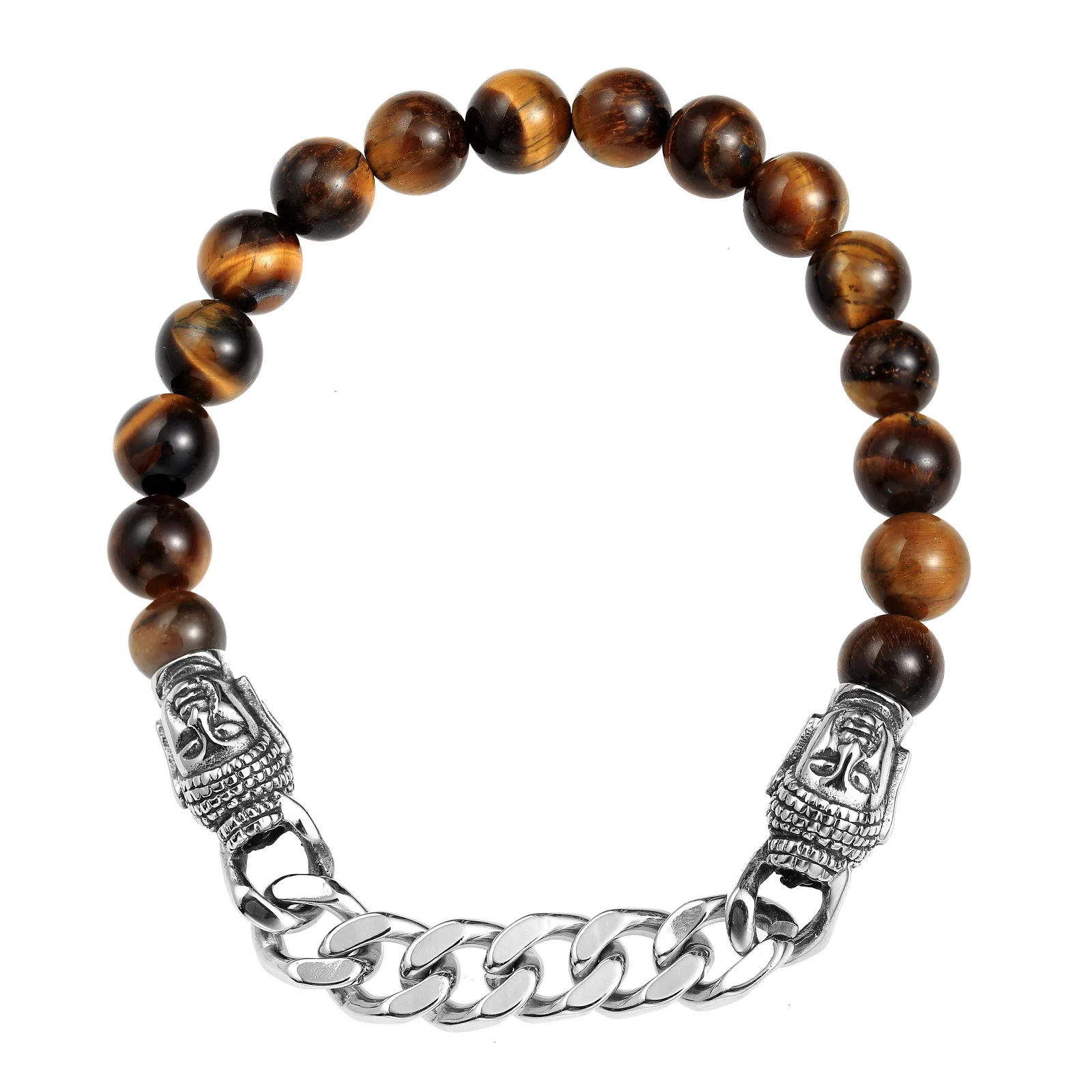 

Fashion original Men Tiger eye Stone Stainless Steel Jewelry Charm Buddha Natural Stone Bracelets