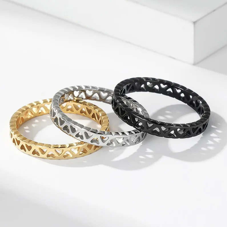 

New fashion stainless steel couple heart hollow ring for lovers