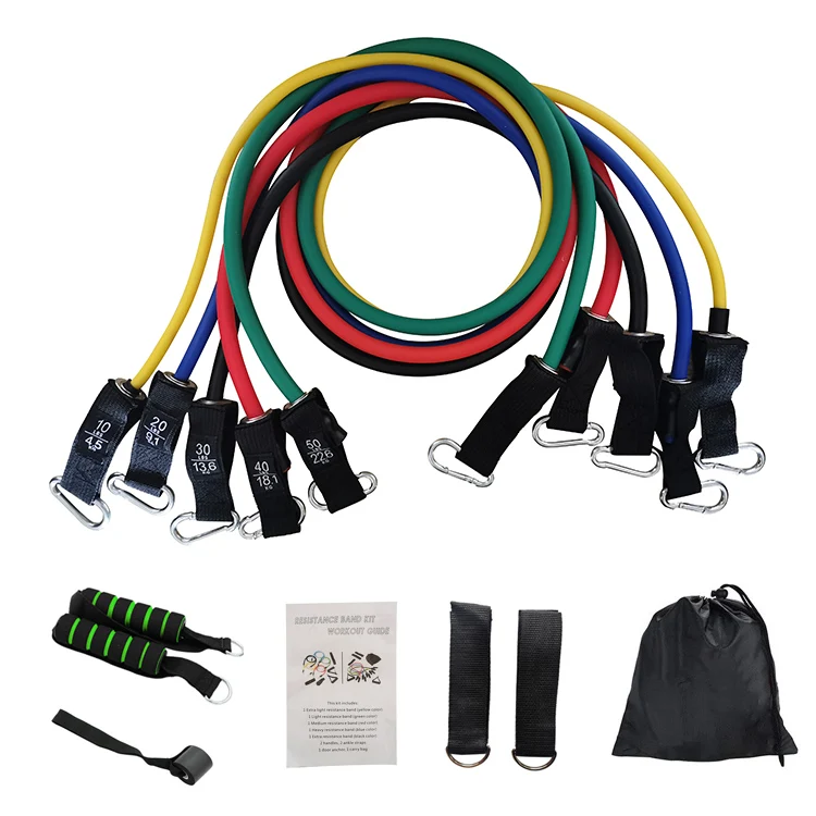 

11pcs Custom LOGO Gym Training Elastic Stretch Fitness Resistance Tubes Set Bands, Five colors